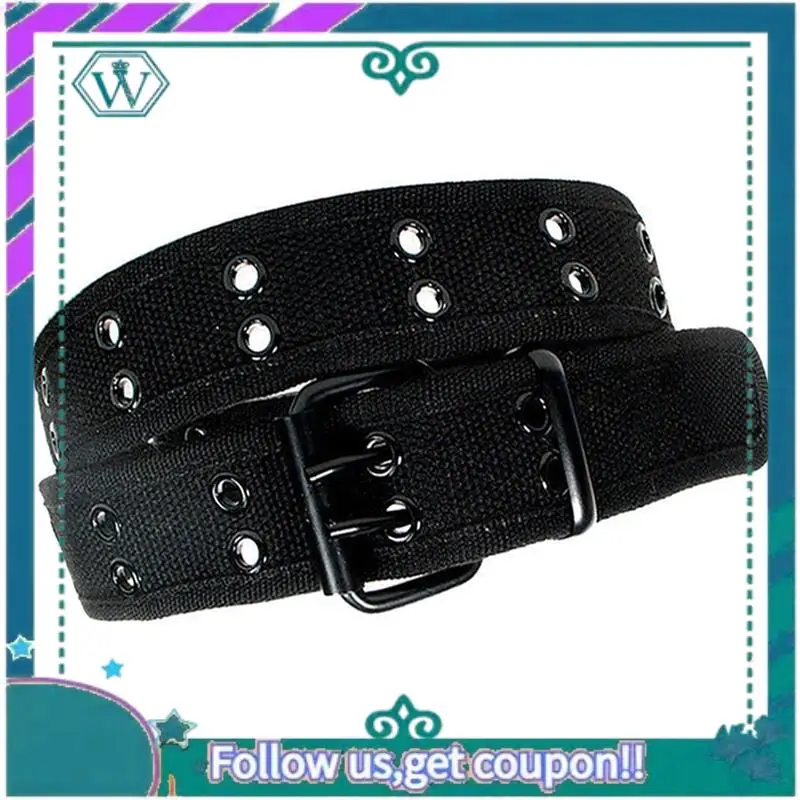A09P 2X جديد قماش حزام الويب اثنين حفرة الحلقات الأسود المعادن الأسطوانة مشبك الرجال النساء، أسود