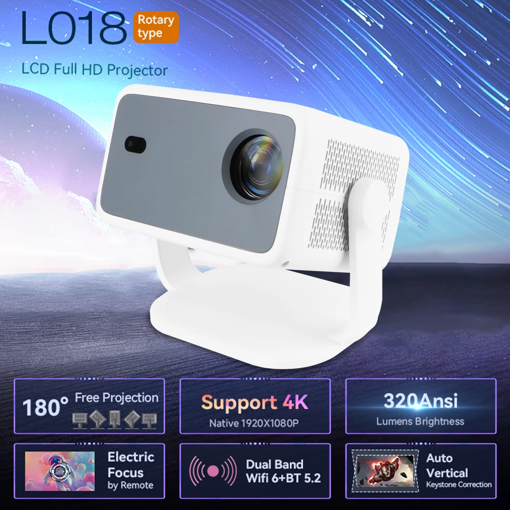 

Night Light 1920X1080P 4K Support Rotaty Type 650ANSI Home Theater LCD Projector Android 11 WIFI 6 BT 5.2 Full HD Projection