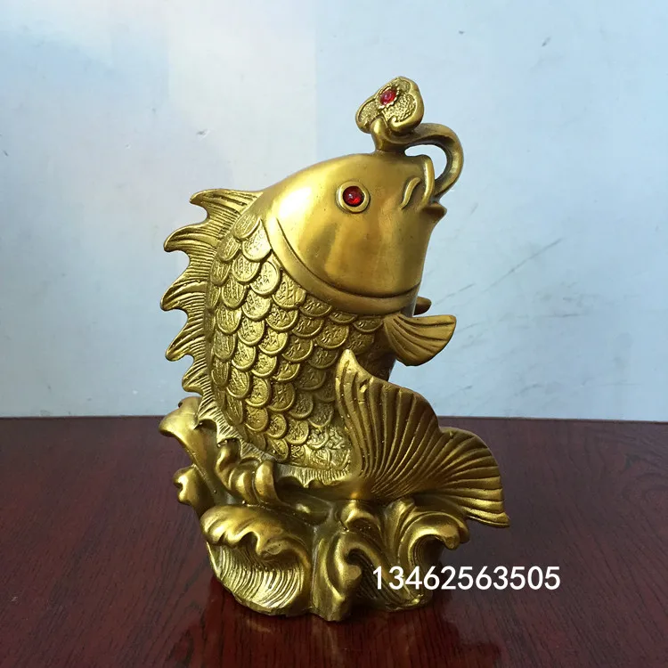 A pair # bless Business Success luck Talisman home office auspicious efficacious Mascot FENG SHUI GOLD fishes copper statue