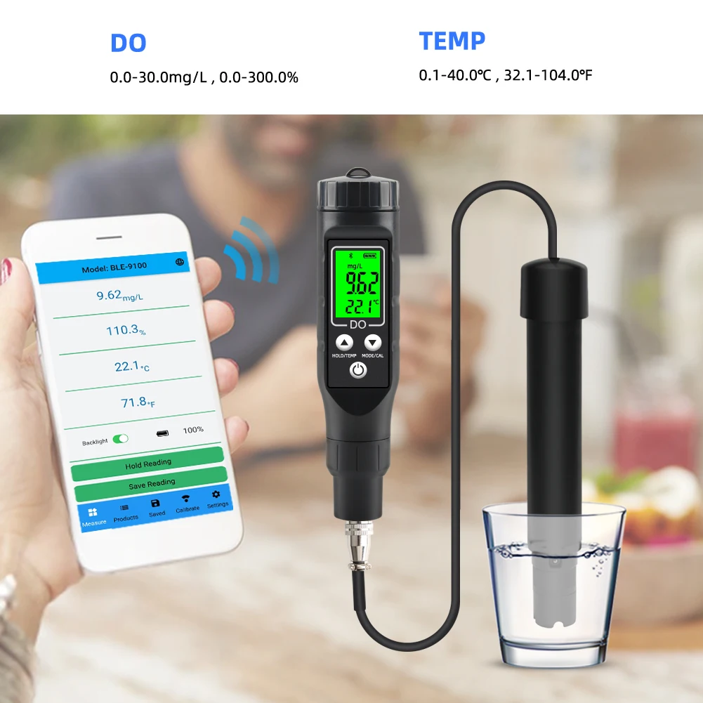 Imagem -02 - Medidor de Oxigênio Digital Bluetooth Analisador Profissional Oxigênio Concentração Tester 040.0 mg l