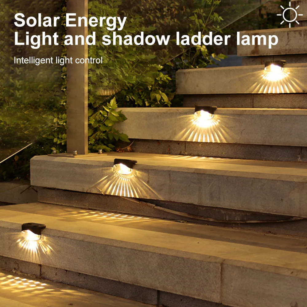 4PCS LED พลังงานแสงอาทิตย์บันไดโคมไฟกลางแจ้งรั้วสวนไฟ Pathway ลานขั้นตอนโคมไฟพลังงานแสงอาทิตย์ Night Garden ภูมิทัศน์โคมไฟ