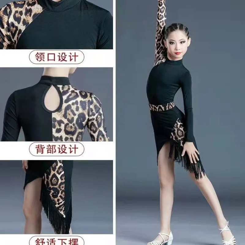 Girls Professional Latin Dancing Dress Kids Ballroom Salsa Dance Wear Clothing Children's Competitions Latin Stage Wear Clothes