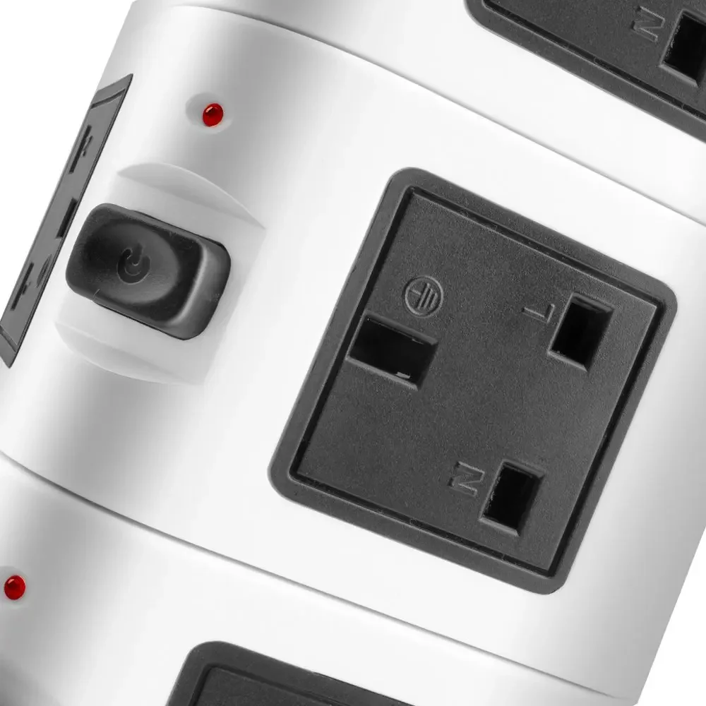 Imagem -04 - Melery-vertical Power Strip Surge Protector Camada de Torre Outlet uk Tomada Elétrica Carregador Usb 3m Cabo de Extensão Office Home