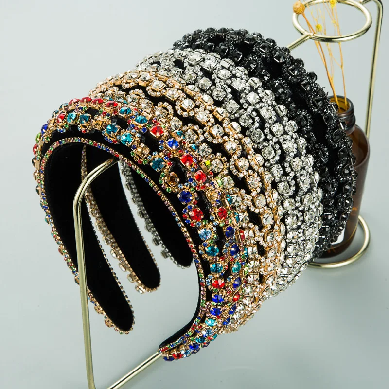 Luxury Hand Sewn Baroque Headbands Full Crystal Rhinestones Sponge Padded Hairbands Exquisite Wedding Brided Headpiece