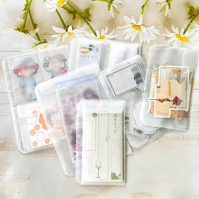 10pcs/Set Transparent PVC A5 A6 File Folder 6 Holes Loose Leaf Binder Bag Card Bills Pouch Storage Organizer Card Holder Pockets