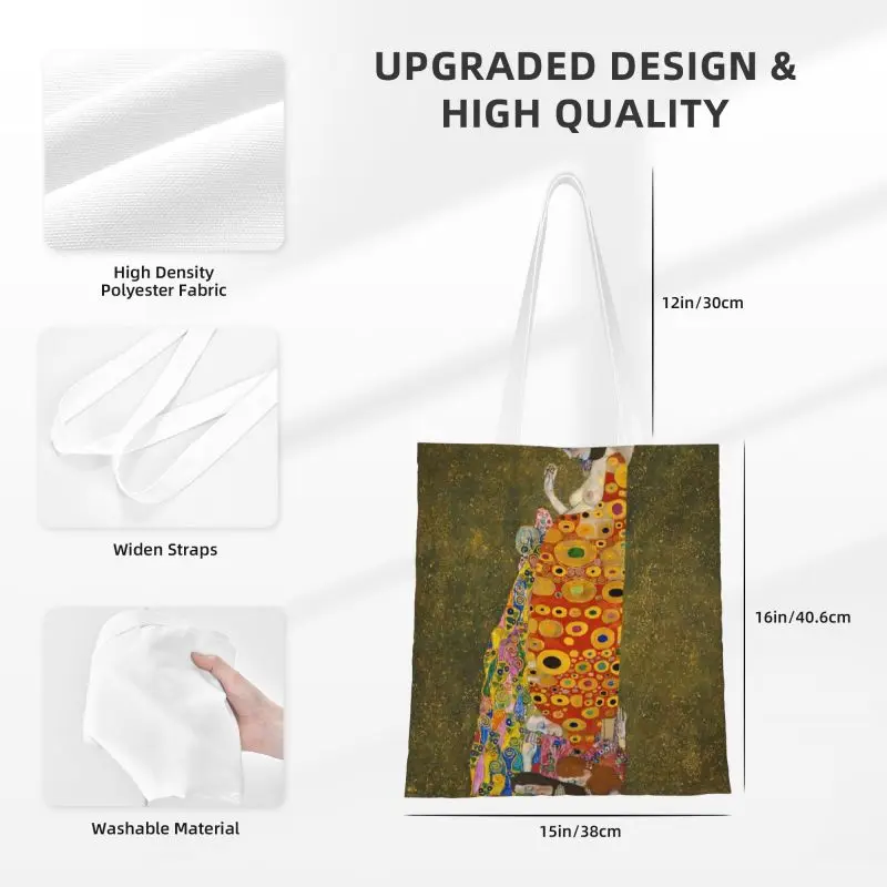 Fashion Gustav Klimt Shopping Tote Bag Reusable Hope II Canvas Groceries Shopper Shoulder Bag