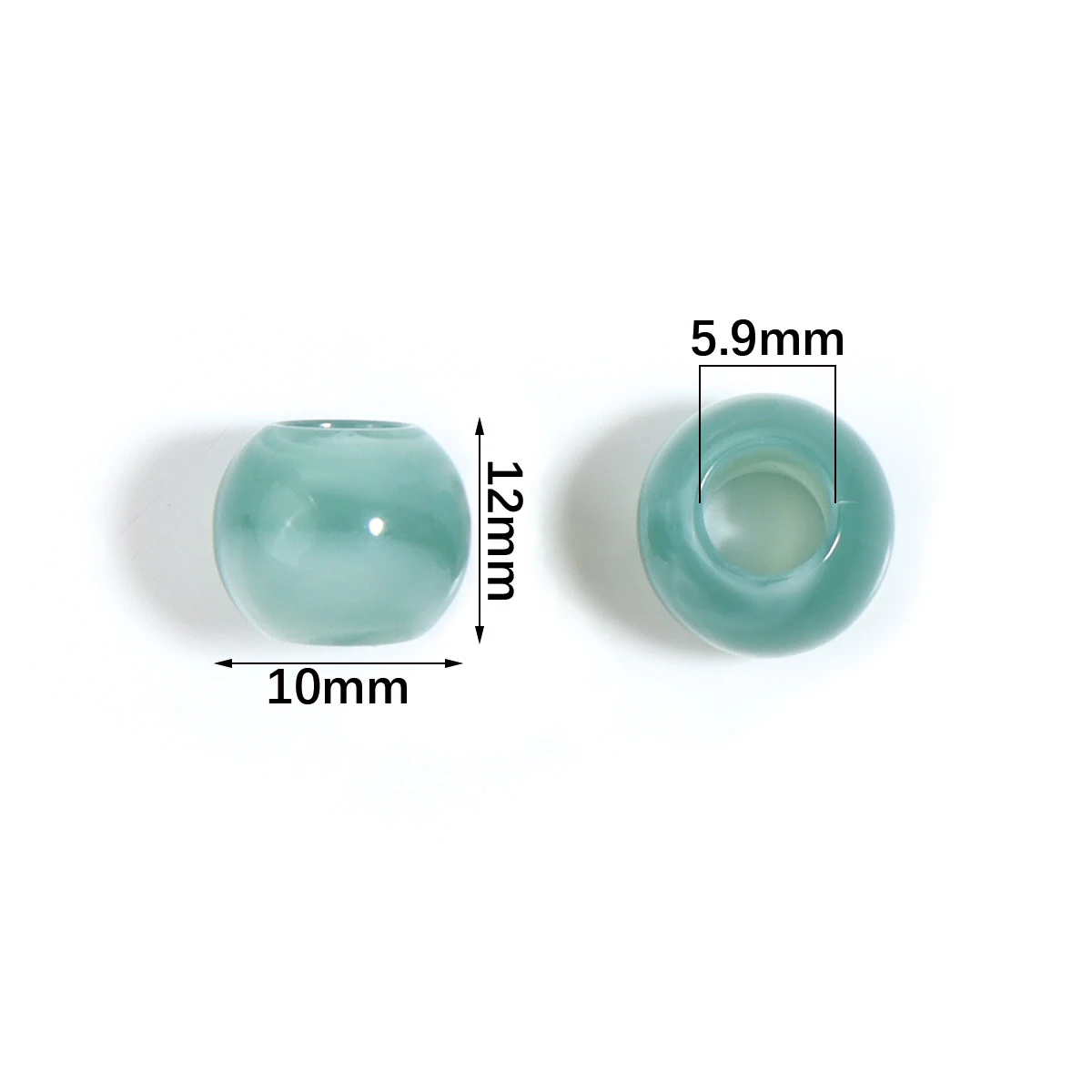 50pcs 12x10mm Double Color Acrylic Beads Imitation Jade Big Hole Round Loose Beads For Jewelry Making DIY Bracelets Keychain