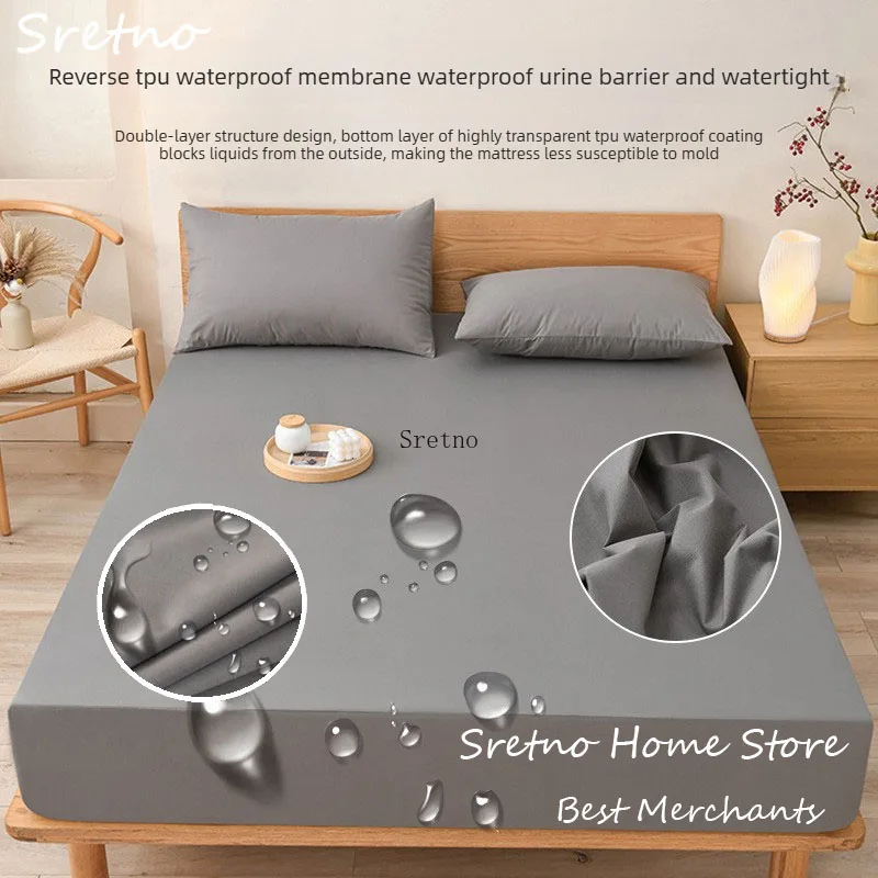 sretno-tpu-waterproof-mattress-protector-fitted-sheet-solid-color-polyester-anti-slip-mattress-covers-bed-sheet-cover-queen-size