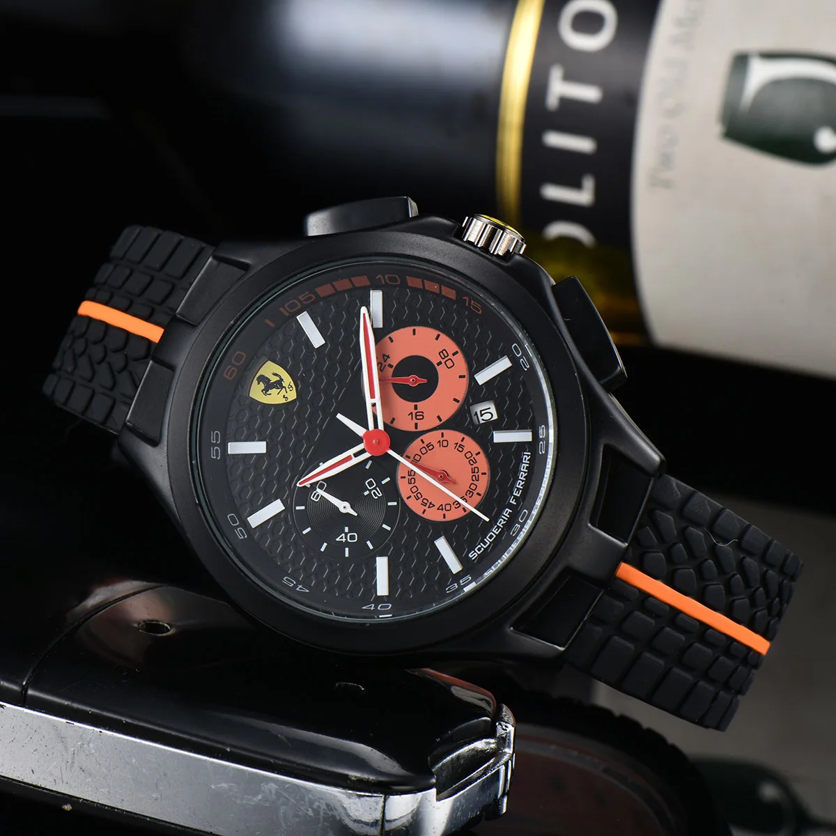 أزياء الرجال الرياضة الفاخرة ساعة كوارتز ساعات الأعمال سيليكون حزام لفيراري روما سبايدر SF90 اكسسوارات السيارات الديكور #5