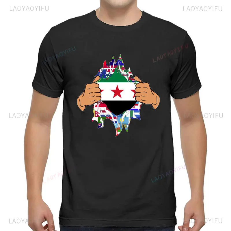 Syria Freedom Flag T-Shirt Middle East Anti War Apparel Peaceful Revolution Top Fashion Harajuku Cotton Short-sleev Unisex Tee