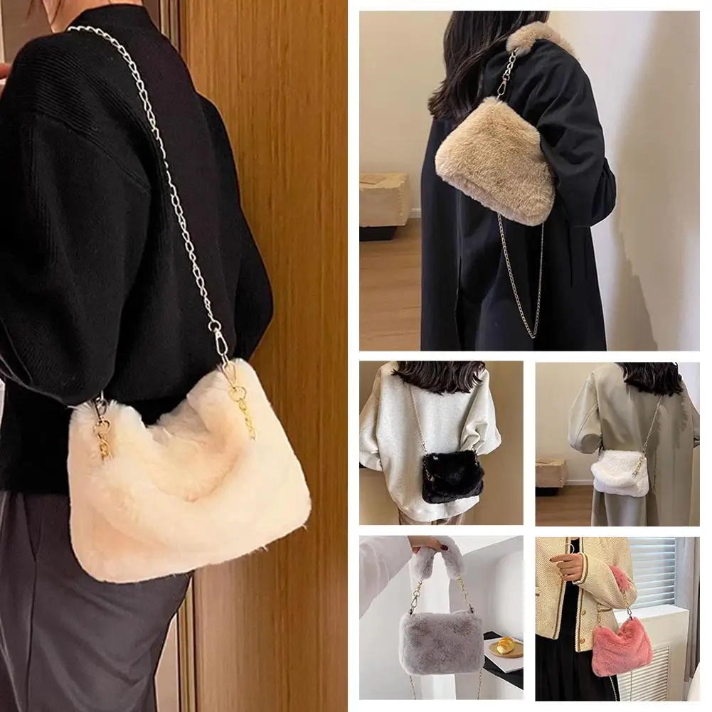 Plush Handbag Small Bag For Women 2025 New Cute Furry Furry Bag Korean Style Fashion Crossbody Underarm Bag A3H6