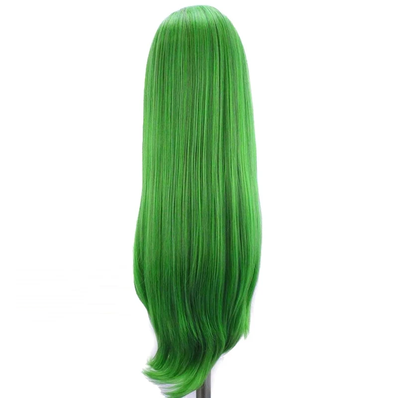 Peluca de cabello sintético liso sin pegamento para mujeres negras, Color verde, fibra de alta temperatura, rayita Natural, Cosplay