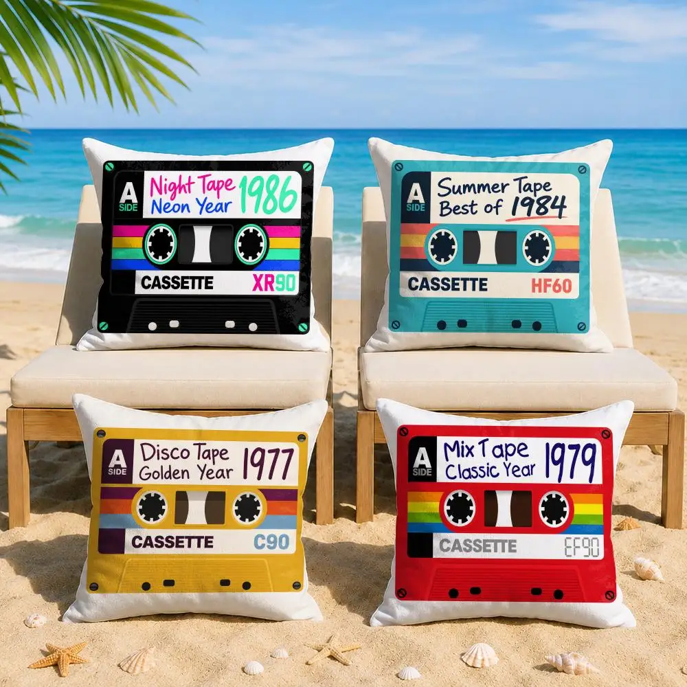 Vintage Cassette Tape Cushion Cover Short Plush Soft Double-Sided Printing Pillow Case Cozy Sofa Bedroom Home Decor Gift