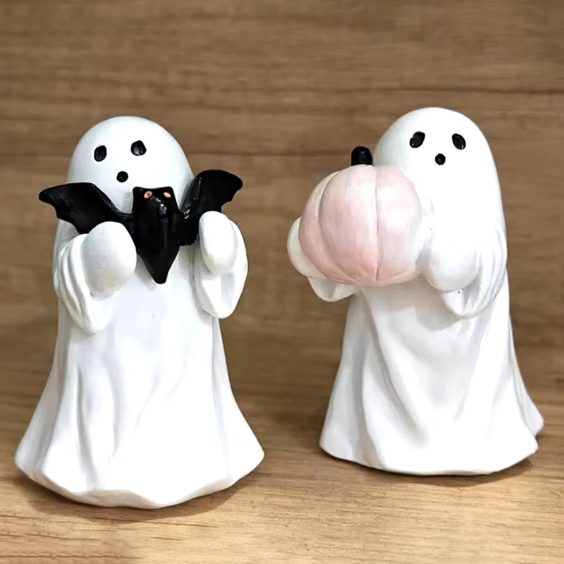 Halloween Geist Ornament Geist Halten Rosa Kürbis Fledermaus Harz Ornament Hause Wohnzimmer Schlafzimmer Büro Desktop Dekoration