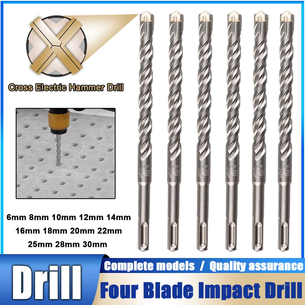 

Extended Cross Electric Hammer Drill Dia 6-30mm SDS Plus Through Wall Reinforced Concrete Hard Alloy Four Blade Impact Drill Bit