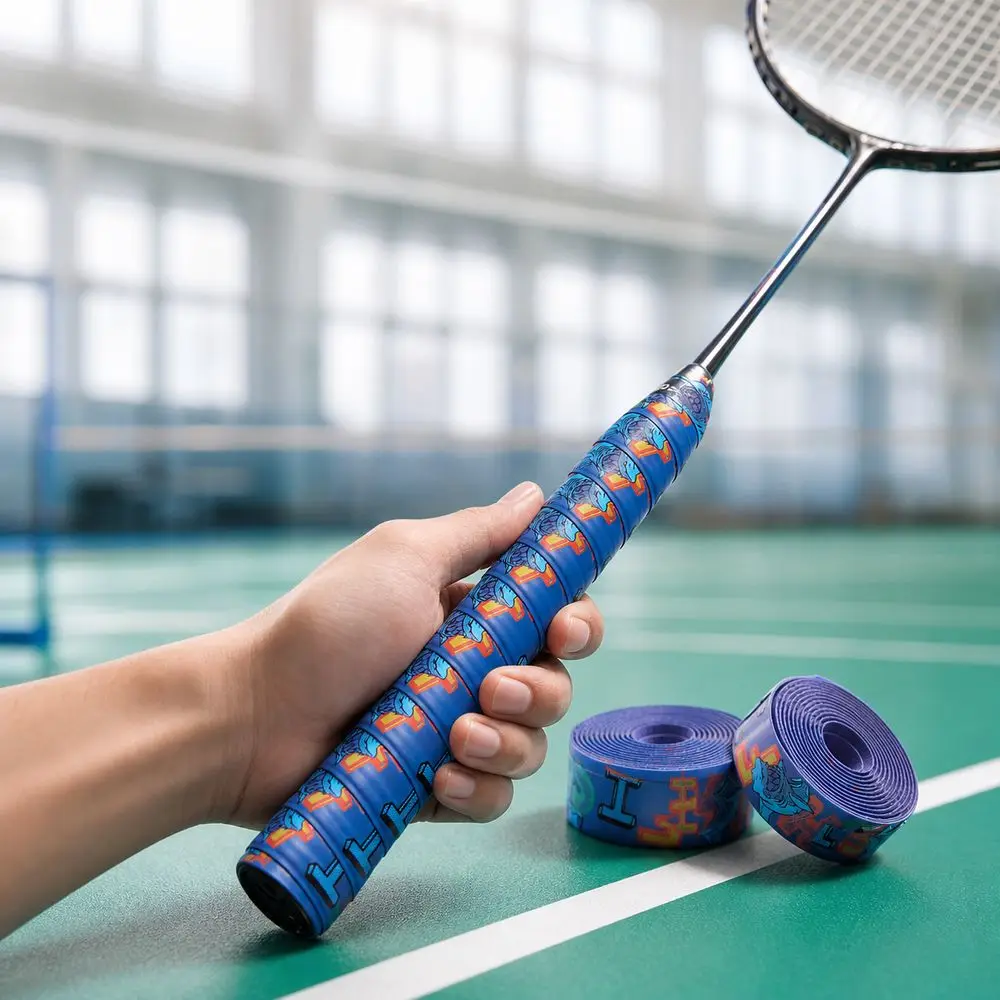 

PU Badminton Racket Cushion Over Grip Wear Resistant Colorful Pattern Fishing Rod Grip Tape Self Adhesive Anti Slip