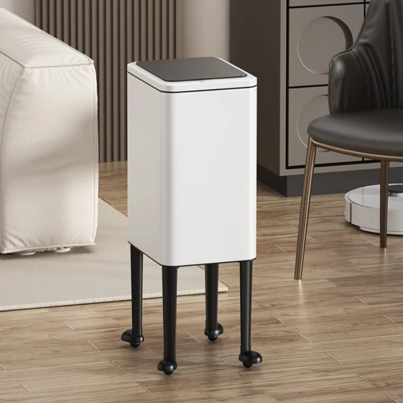 Stainless Steel Trash Can Living Room Movable Waste Bins Kitchen Food Dispose Litter Can Modern Large Capacity Garbage Bin