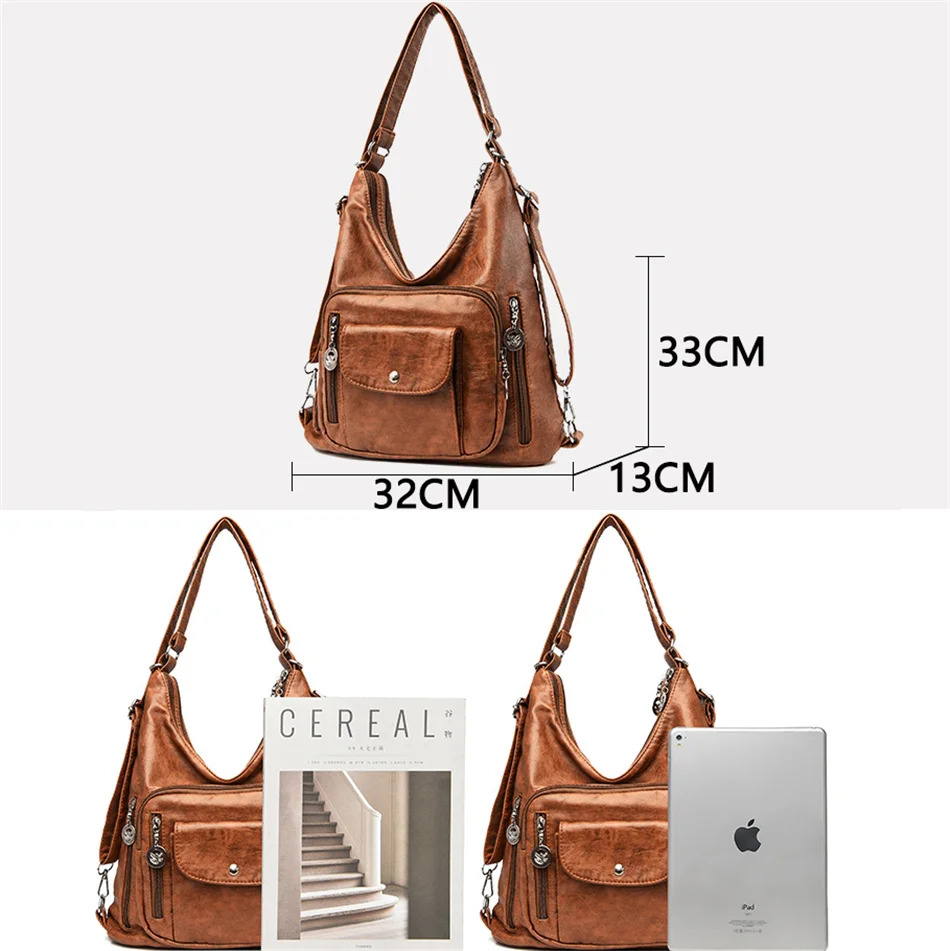 Vintage Women Bag Fashion Brand Backpack Leather Messenger Bag Designer Shoulder Bag Female Handbag Large Ladies Purse 2024