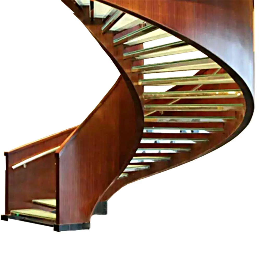 Villa Steel Wood Luxury Duplex Residential Wood Tread Stairs Custom Size Spiral Stair