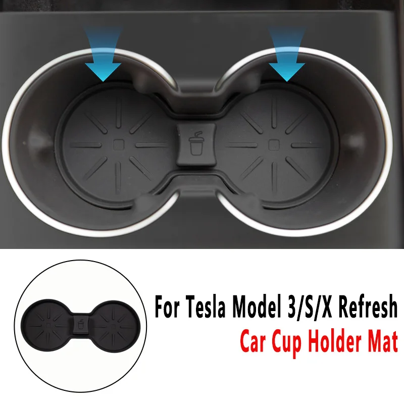 

Car Cup Holder Mat for Tesla Model 3/S/X Refresh - Anti-Slip Waterproof Pad, Center Console Organizer, Interior Accessories