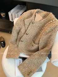 Tweed Luxury Outwear Jaket For Women Elegant Chic  Long Sleeve Fashion Casual Female Vintage Burr Coats Tops Spring 2024Clothing