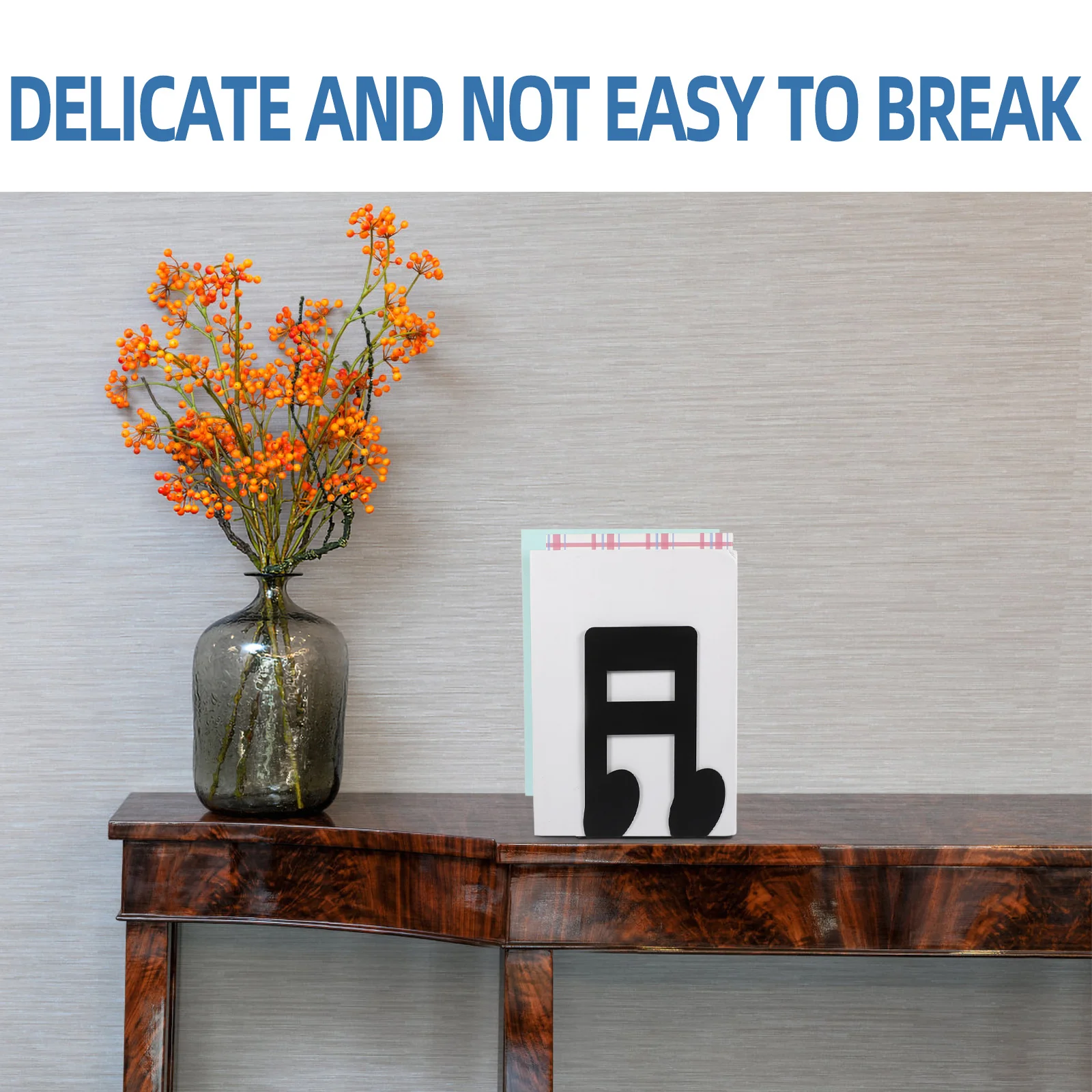 

1 Pair Metal Bookends Non-Skid Musical Note Shaped Iron Book Organizer For Office Home Study Desktop Shelf Storage Decorative