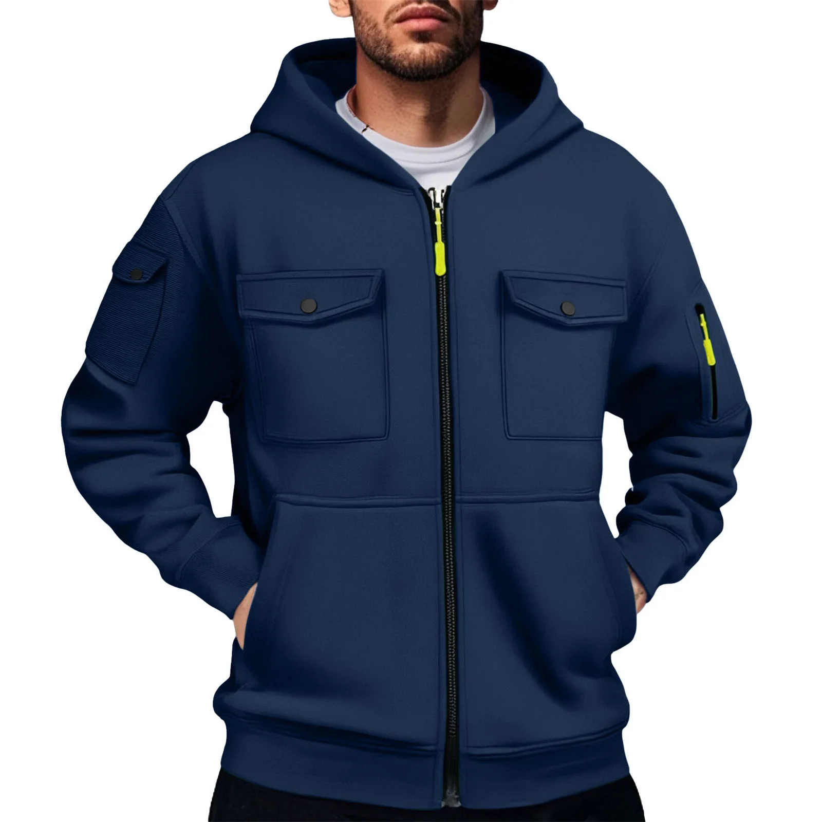 

Men's Sweatshirts with Zipper Pockets Thin Solid Color Half Tracksuit Casual Outdoor Hooded Tracksuit Long Sleeves Jacket Coats