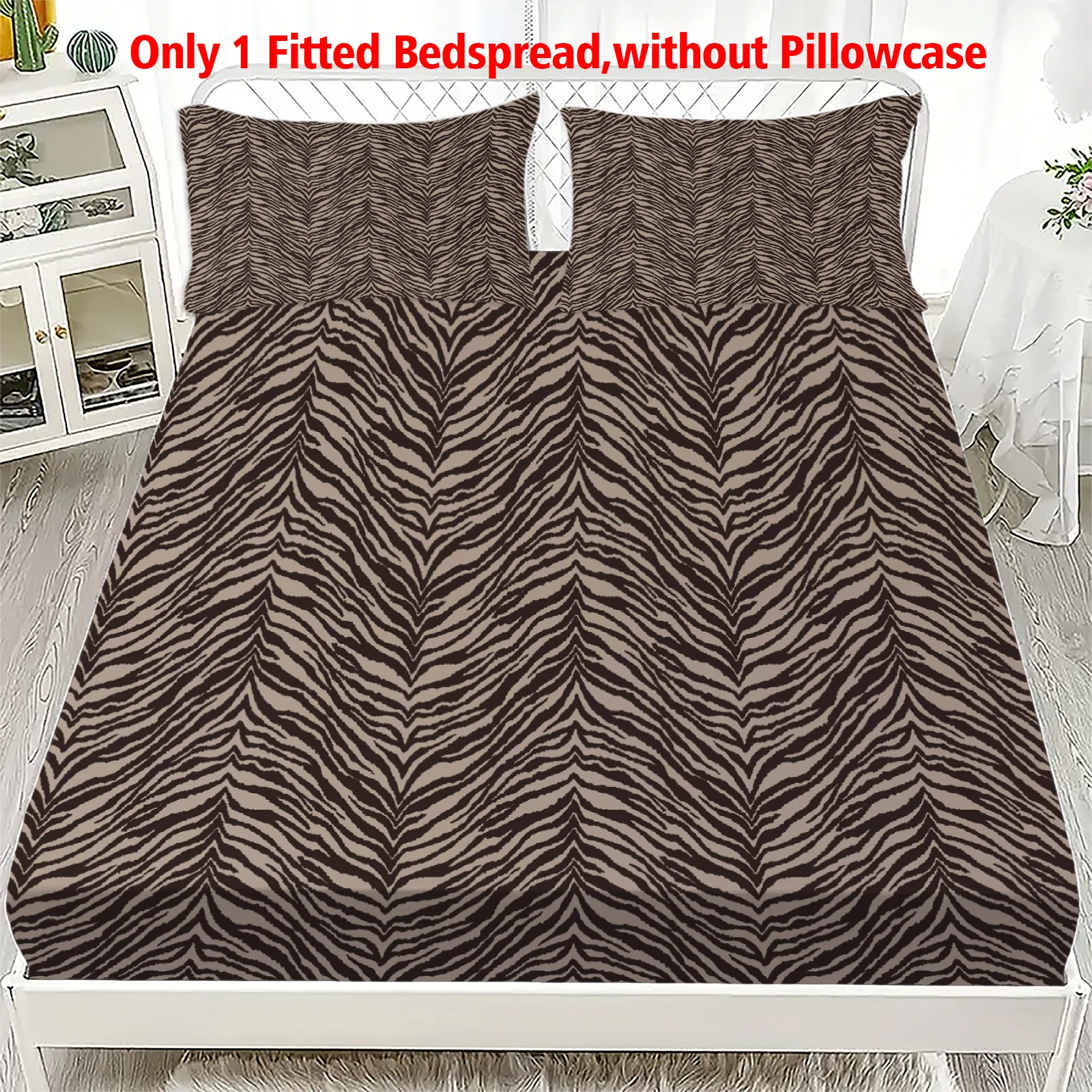 1pc Zebra Print Fitted Bedspread Deep Pocket Elastic Mattress Cover No Pillowcase Striped Single Double Queen King Bedroom Decor