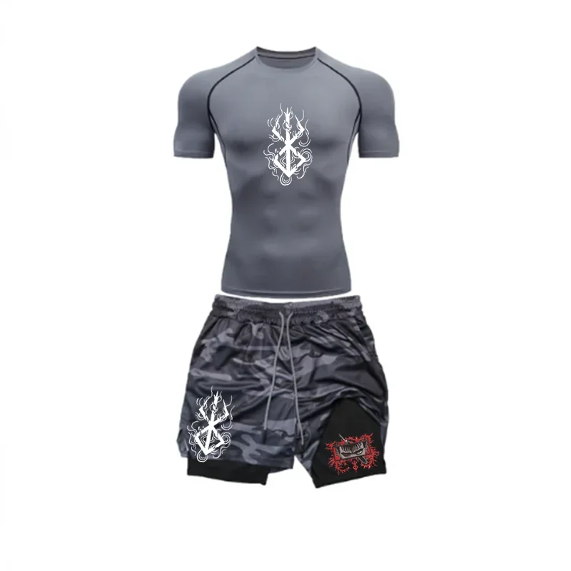 

2026 New Trendy Business summer sports suit men's fashion two-piece fitness running casual short-sleeved shorts