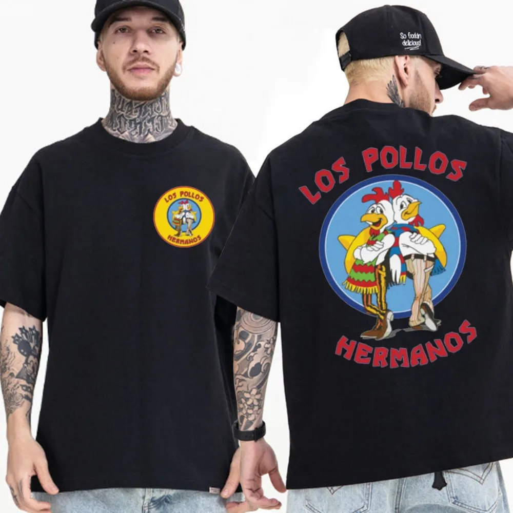 Breaking Bad TV show themed T-shirts, fun Los Pollos Hermanos fried chicken bros T-shirts for men and women, summer cotton tops.