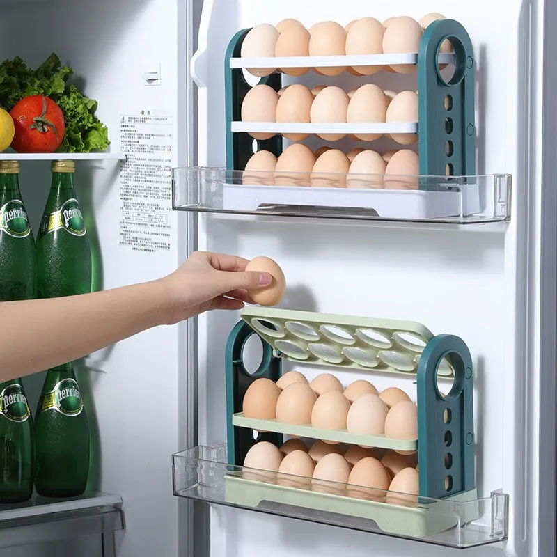 Egg Storage Box 3-Layer Flip Drawer Egg Manager Large-Capacity 30-Cell Egg Rack Refrigerator Side Egg Tray Food Storage