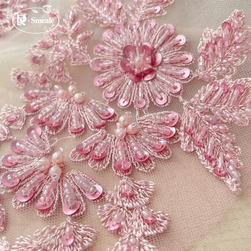 4Pcs=2Pair.DIY Handmade Beaded Flower Applique, Flower Patch, Wedding Dress Accessories, Lace Embroidery Mending Clothes