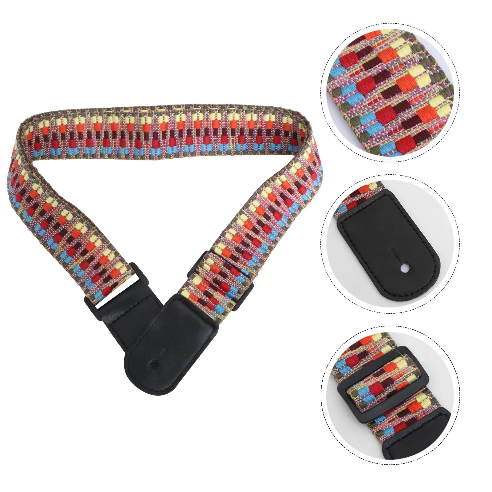 حزام جيتار القيثارة الملون بنمط الرياح الوطنية من القطن المضفر مع أطراف لباس صوتي كهربائي #3