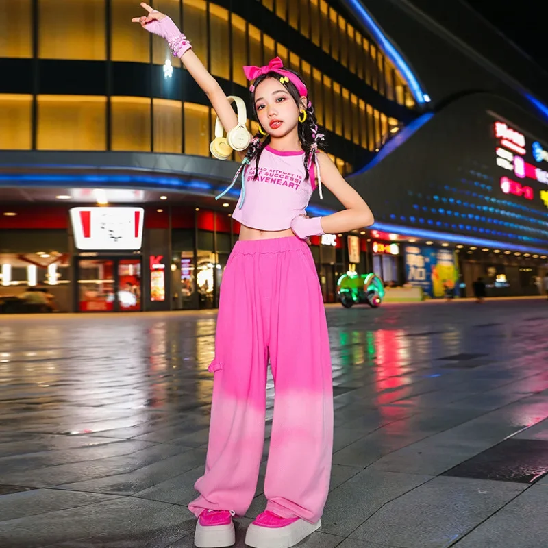 

Girls Hip Hop Jazz Clothes Sets Sleeveless Letter Tank Top + Gradient Pants Kids Children Performance Street Dance Costumes