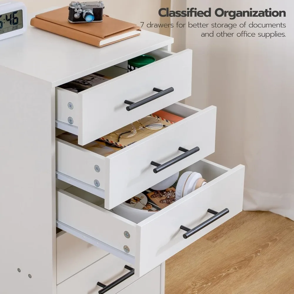 

7-Drawer File Cabinet, Wooden Office Cabinet with Drawers, Mobile Storage Filing Drawer for Home Office, Study, Easy Assembly