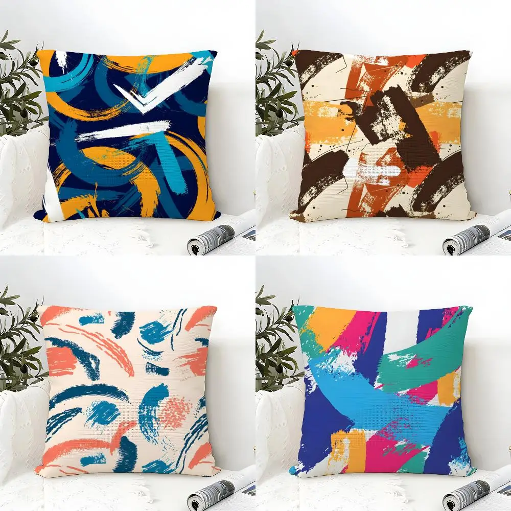 Modern Graffiti Stroke Prints Cushion Cover Natural Linen Organic Fabric Double-Sided Printing Breathable Perfect Gift For Decor