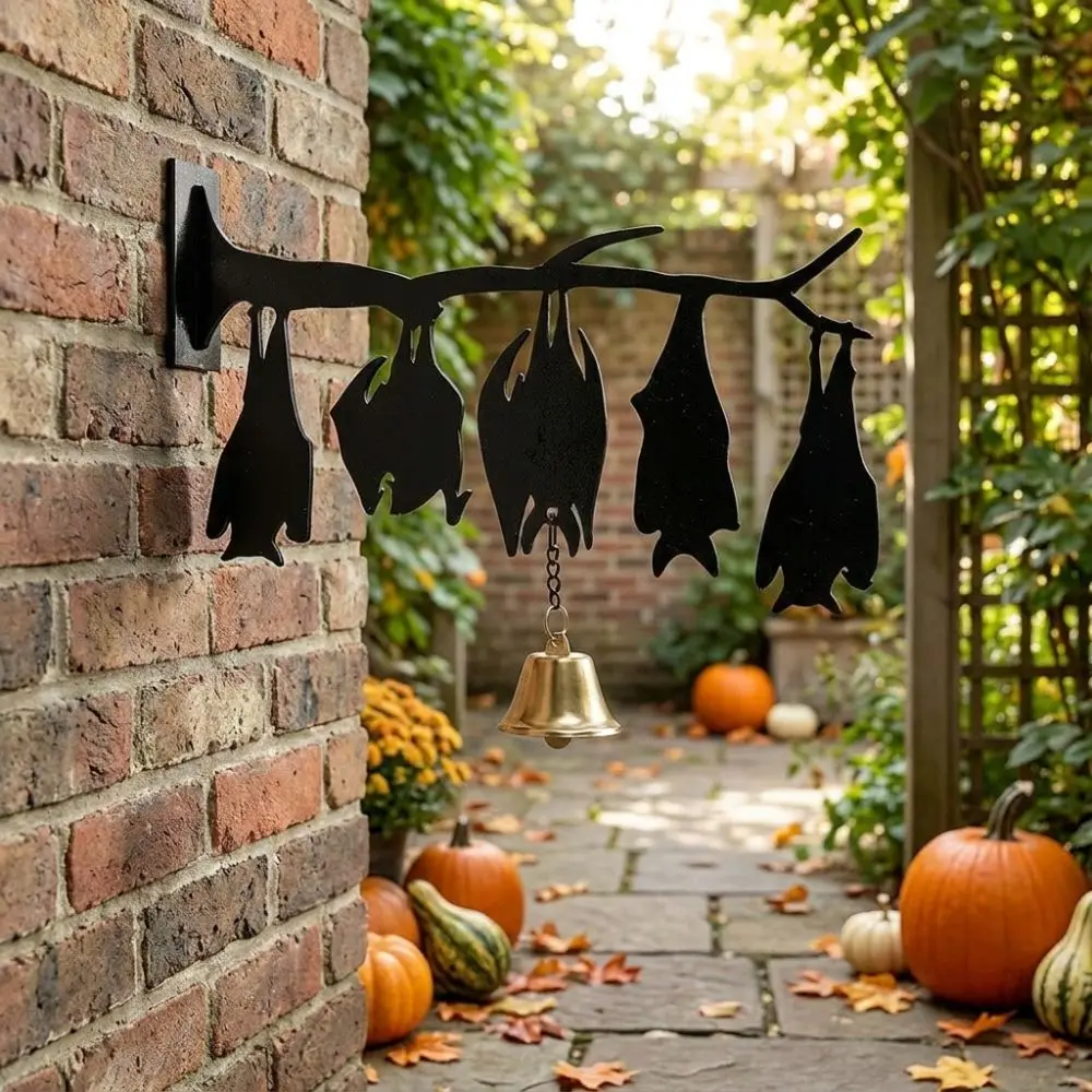 2D Flat Inverted Branch Bat Wind Chime Spooky with Bell Halloween Wind Chime Acrylic Gothic Style Hanging Bat Pendant Garden