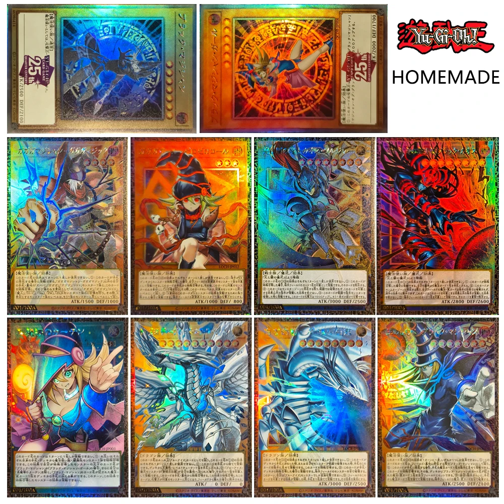 Cartas de Coleção Yu-Gi-Oh Feitas à Mão: Dragão Branco de Olhos Profundos, Garota Mágica Negra, Soldado de Brilho Negro, Jogo de Tabuleiro com Efeito Laser Colorido