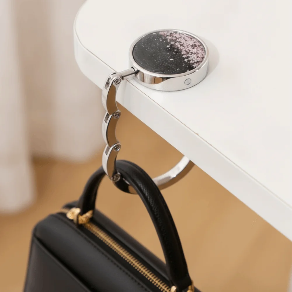 2PCS Starry Sky Pattern Classroom Desk Schoolbag Hanger Round Folding Desk Purse Bag Hook Non-slip Back Stainless Steel
