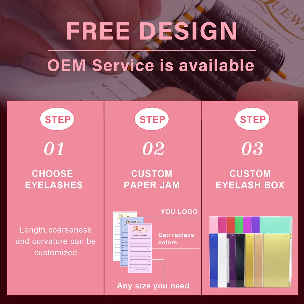 Quewel Private Label Personal Logo Eyelash Extension Free Design OEM/ODM Custom Brand Name DIY Logo Wholesale Your Own Lashes