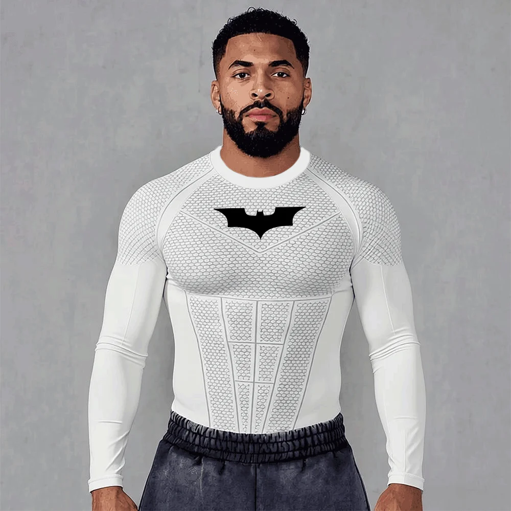 Summer Casual Run Compression T-Shirt Men Tops Bat Print Quick-Dry Fitness Gym Sportswear MMA Rashguard Jersey Workout Tee Male