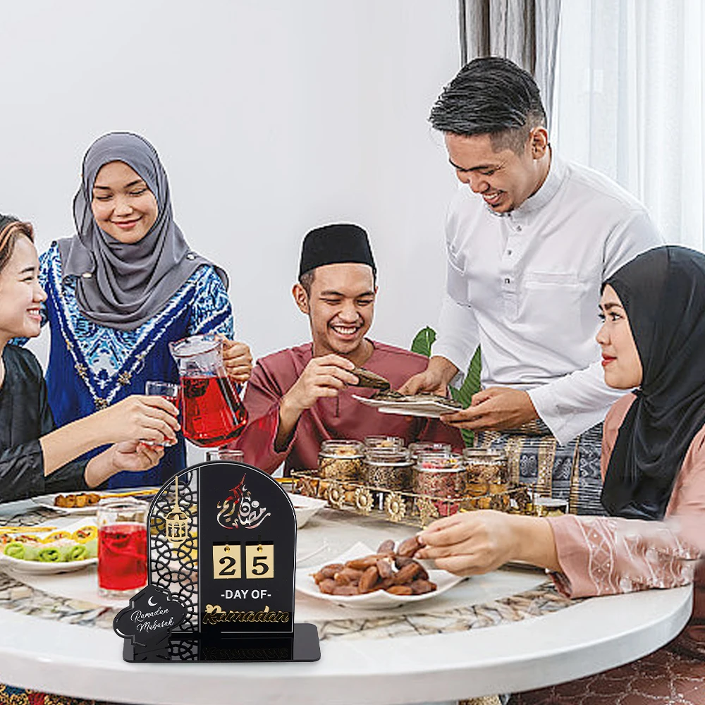 Calendriers de compte à rebours du Ramadan en acrylique, décoration du Ramadan, noir, or, argent, musulman, islamique, 1 pièce
