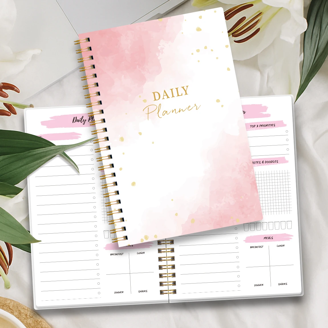 دفتر ملاحظات مخطط يومي وردي مقاس A5، منظم قائمة المهام، دفتر جدول مع ملاحظات، جهاز تعقب الوجبات، قرطاسية هدايا مكتب الطالب المثالية