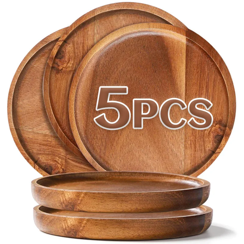 Wood Dinner Plates 5.9 Inch Round Wooden Plates Lightweight Classic Plate Handmade Serving Tray for Dishes Snack Food Gift