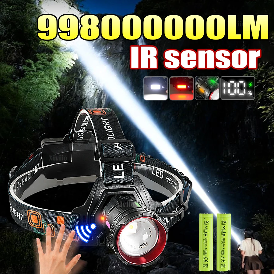 

High Power LED Head Light Strong Light Headlamp Motion Sensor Head Flashlight 18650 Rechargeable Head Torch Fishing Head Lantern