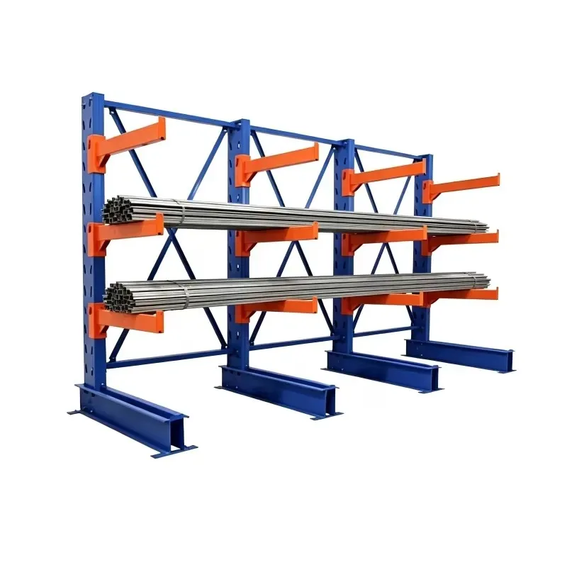 Heavy Duty Reinforced Cantilever Storage Shelves Steel Warehouse Shelving with Diagonal Braces Multi Layer Double Sided