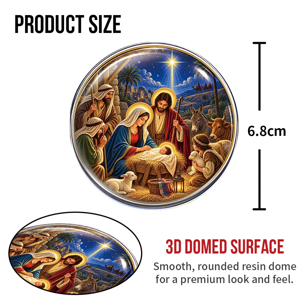 Jesus Nativity Scene Round Epoxy Resin Sticker Christian Car Decal Religious Waterproof Dome Sticker for Auto Truck Laptop Cup