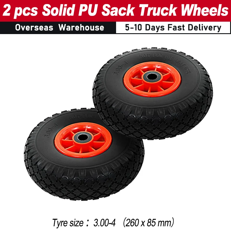 2 pcs Sack Truck Wheels Solid PU 3.00-4 (260x85) Puncture-proof Sack Truck Spare Wheels Special Tread Design Provides Added Grip