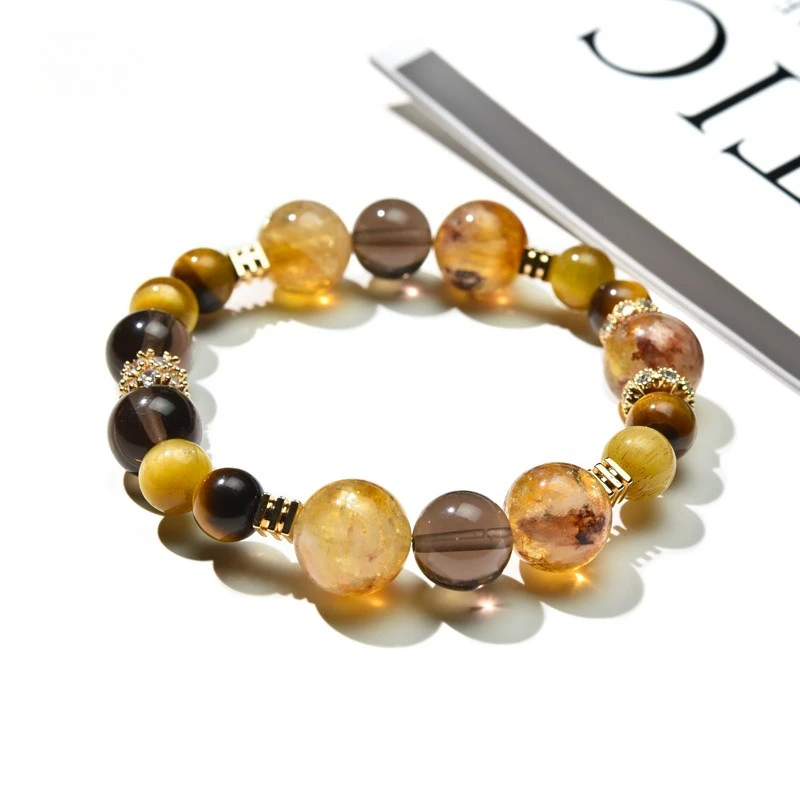 

Natural crystal fortune-attracting gold tiger's eye stone citrine bracelet for men and women with multi-precious strings