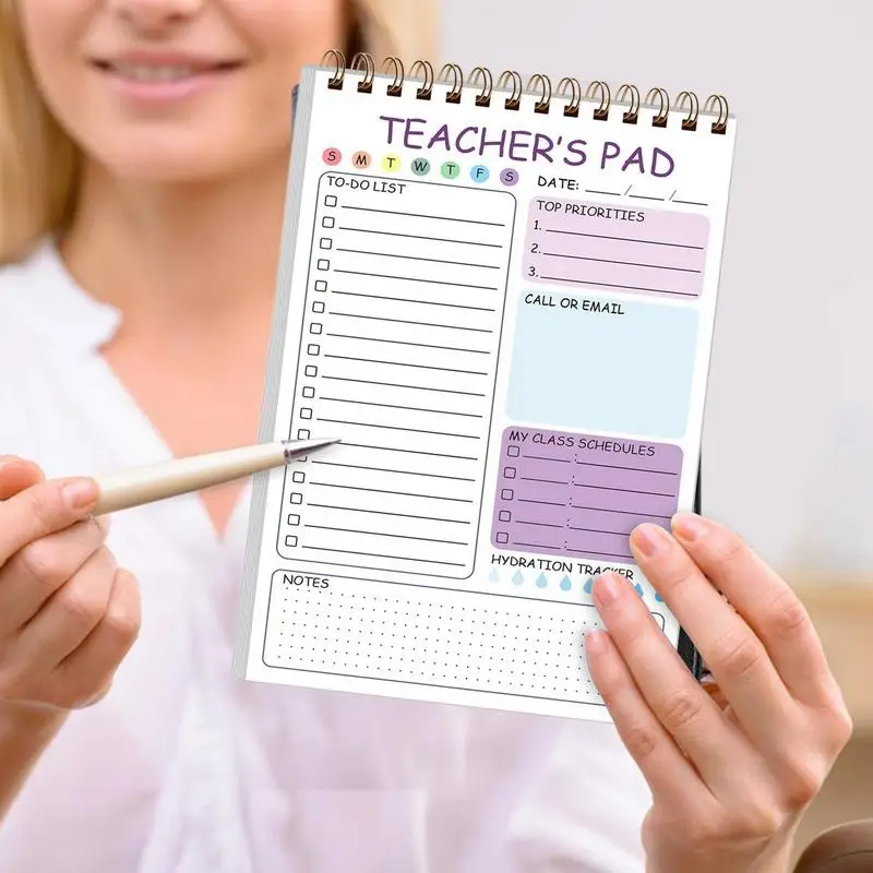 Заметки для учителей, контрольный список для учителей, блокнот, 50 листов, 5,8 х 8,3 дюйма, милый органайзер для написания заметок, переплет с двойной катушкой, ежедневник для